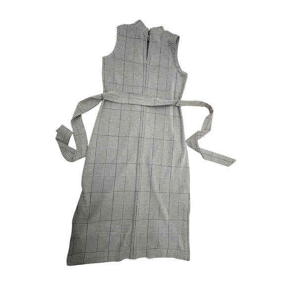 Banana Republic Glen Plaid Mock Neck Sleeveless Midi Dress Belted Black White 10 - Picture 8 of 8